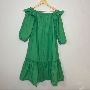 Who What Wear Women’s Ruffled Off the Shoulder Balloon Sleeves Dress S Green